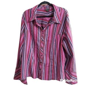 Lane Bryant Pink Purple Striped Button Down Blouse Womens Size 26/28